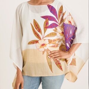 Chicos Poncho Dramatic Foliage Floral Leaf Print Tunic Top Large/X-Large